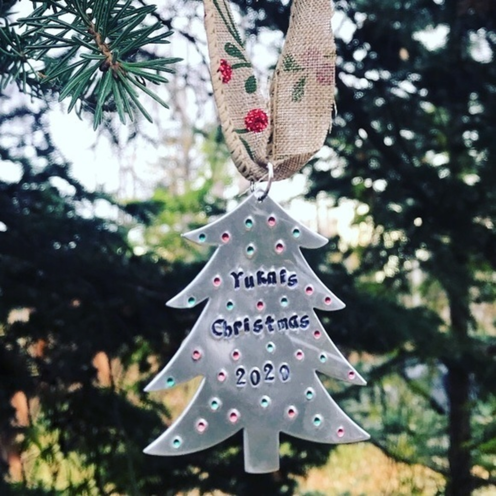Handmade Personalized‎ Stamped Silver Aluminum tree Christmas holiday Ornament